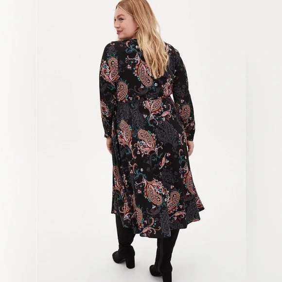 Torrid Midi Challis long sleeve Skater Dress - Picture 3 of 11